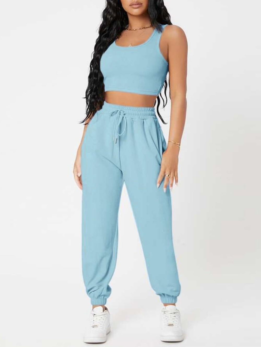 Wide Strap Top and Drawstring Joggers Set Trendsi