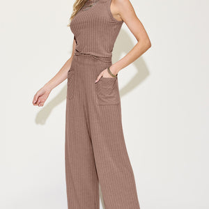 Basic Bae Full Size Ribbed Tank and Wide Leg Pants Set Trendsi