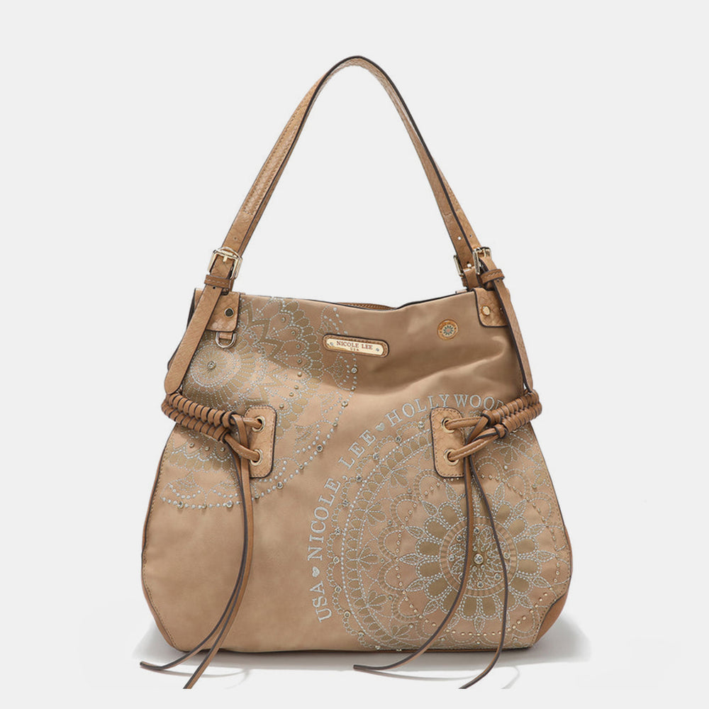 Nicole Lee USA Side Braided Tassel Inlaid Rhinestone Embroidery Hobo Bag Trendsi