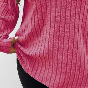 Plus Size Ribbed Johnny Collar Long Sleeve T-Shirt Trendsi