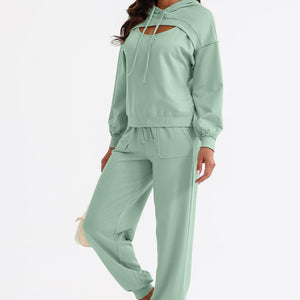 Cutout Drawstring Hoodie and Joggers Active Set Trendsi