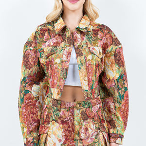 American Bazi Jacquard Cargo Cropped Jacket Trendsi