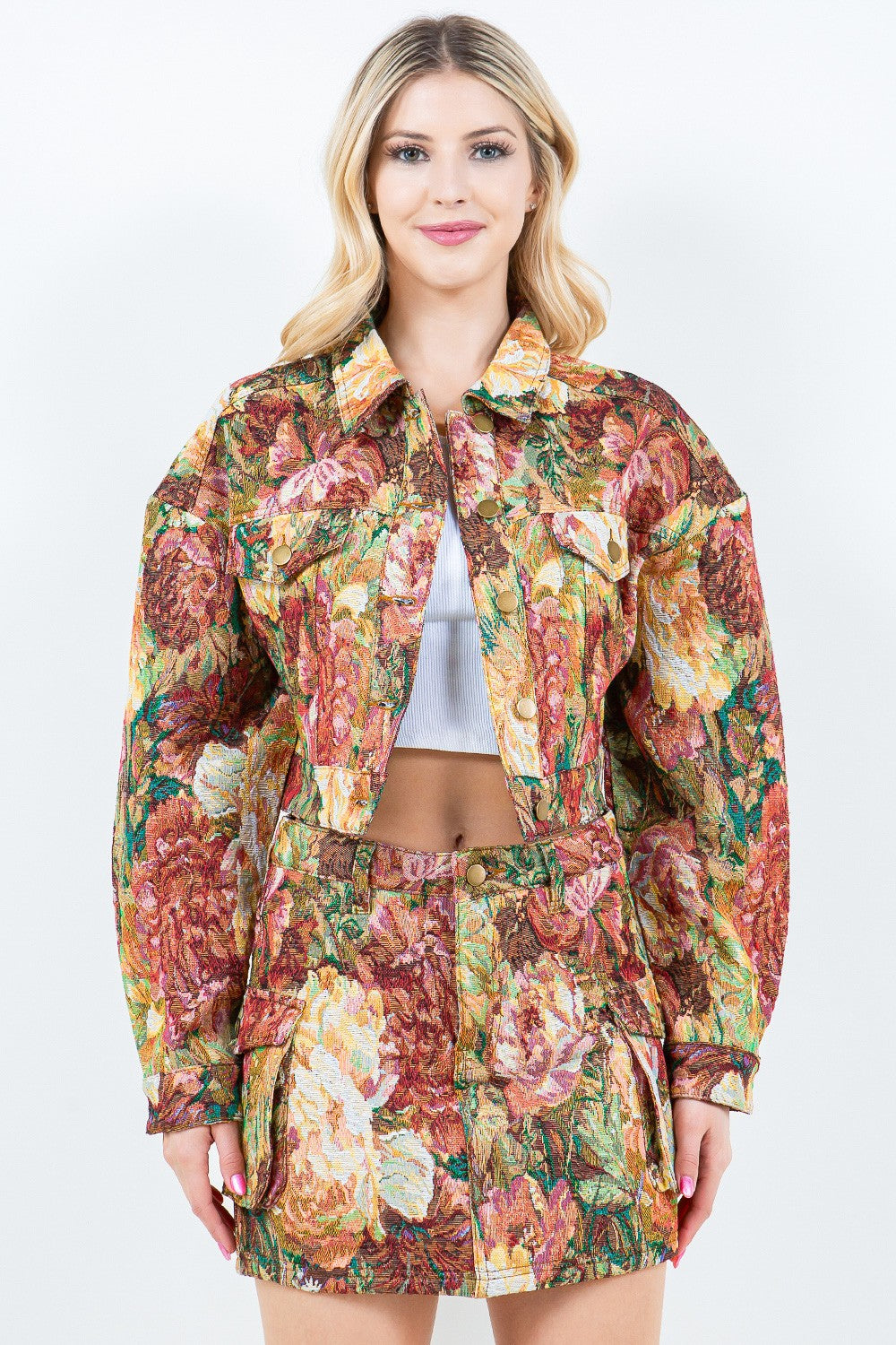 American Bazi Jacquard Cargo Cropped Jacket Trendsi