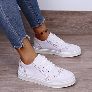 Lace-Up Suedette Flat Sneakers Trendsi