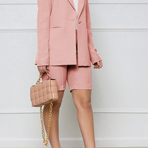 Long Sleeve Blazer and Shorts Set Trendsi