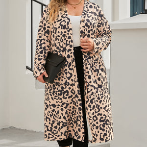 Plus Size Leopard Button Up Long Sleeve Cardigan Trendsi