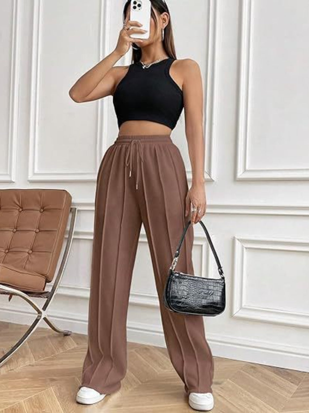 Drawstring Wide Leg Pants with Pockets Trendsi