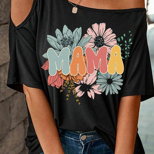 MAMA One Shoulder Half Sleeve T-Shirt Trendsi