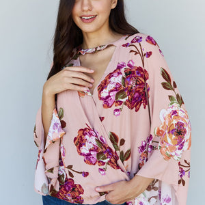 ODDI Full Size Floral Bell Sleeve Crepe Top Trendsi