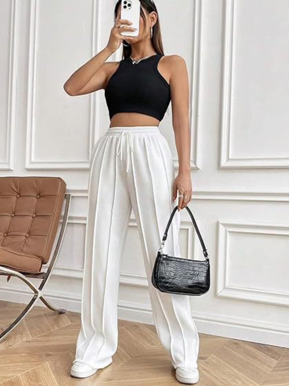 Drawstring Wide Leg Pants with Pockets Trendsi