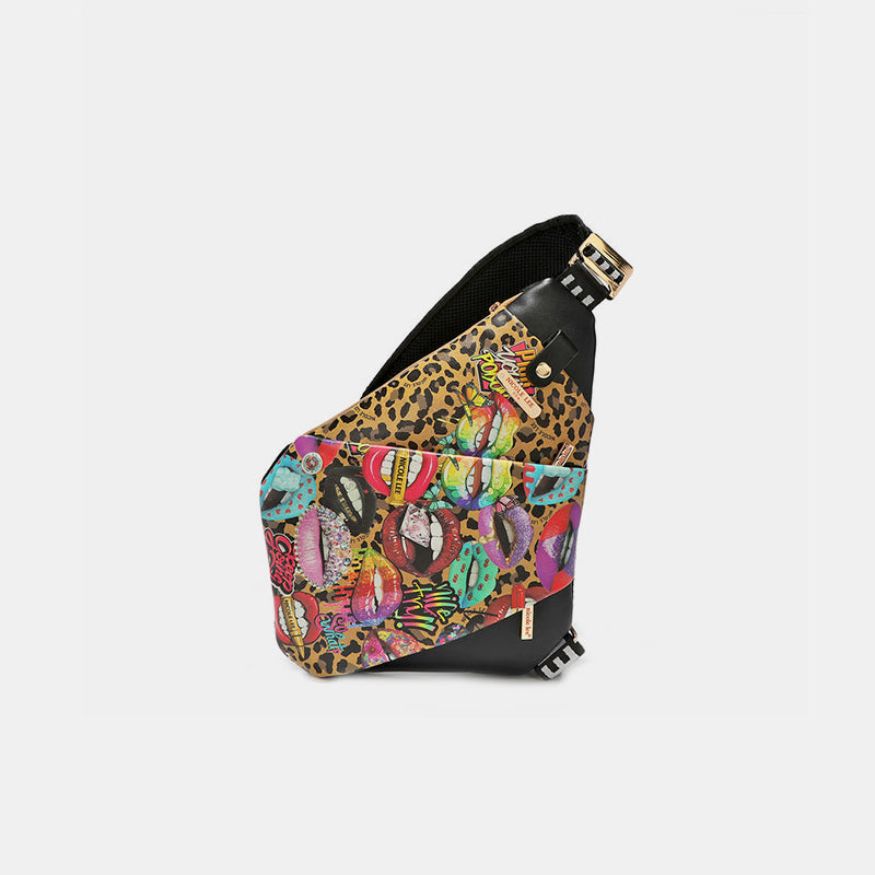 Nicole Lee USA Vegan Leather Leopard & Lip Pattern Crossbody Bag Trendsi