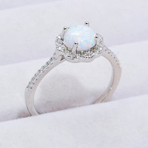 Platinum-Plated 4-Prong Opal Ring Trendsi