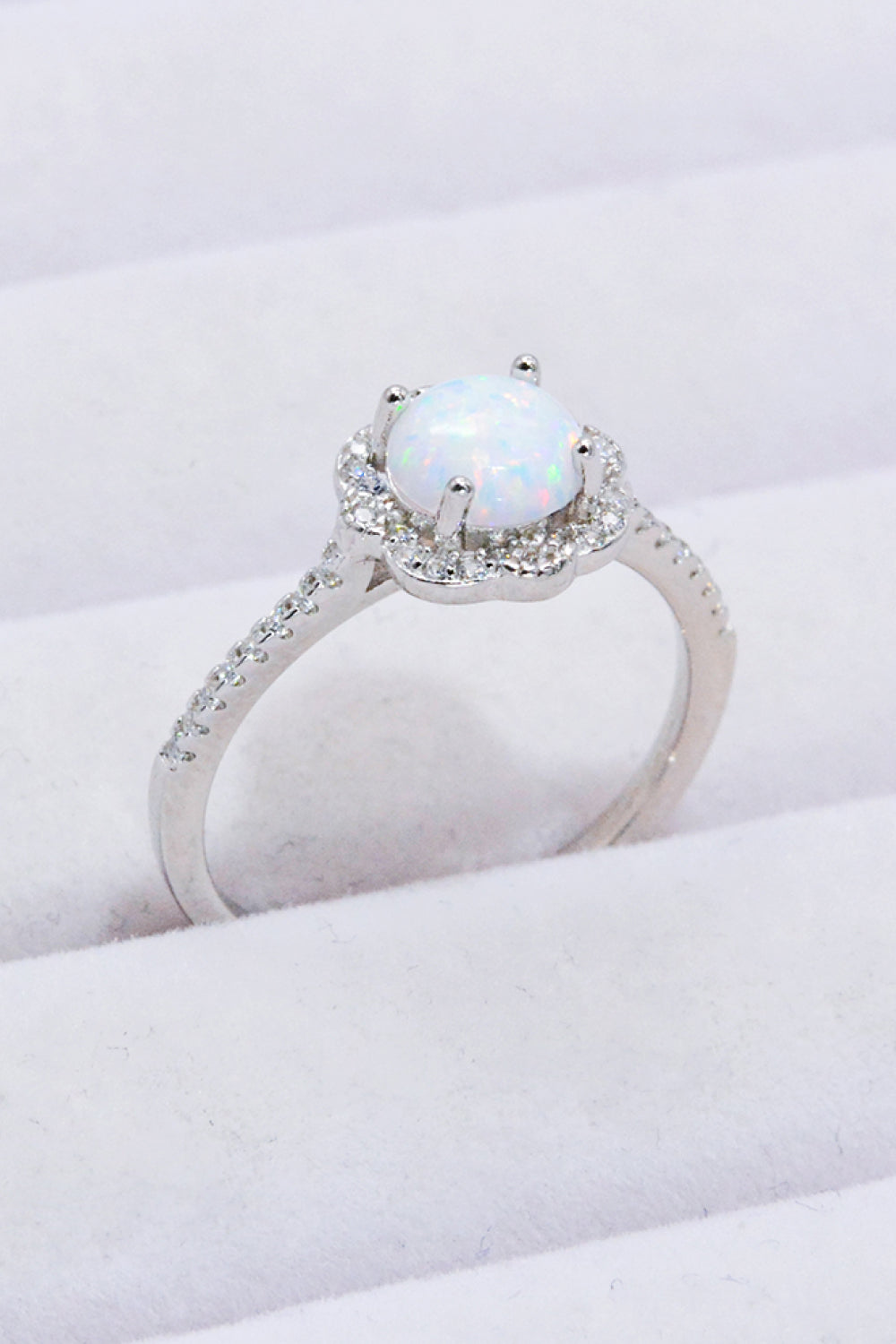 Platinum-Plated 4-Prong Opal Ring Trendsi