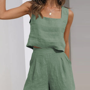 Square Neck Wide Strap Top and  Shorts Set Trendsi