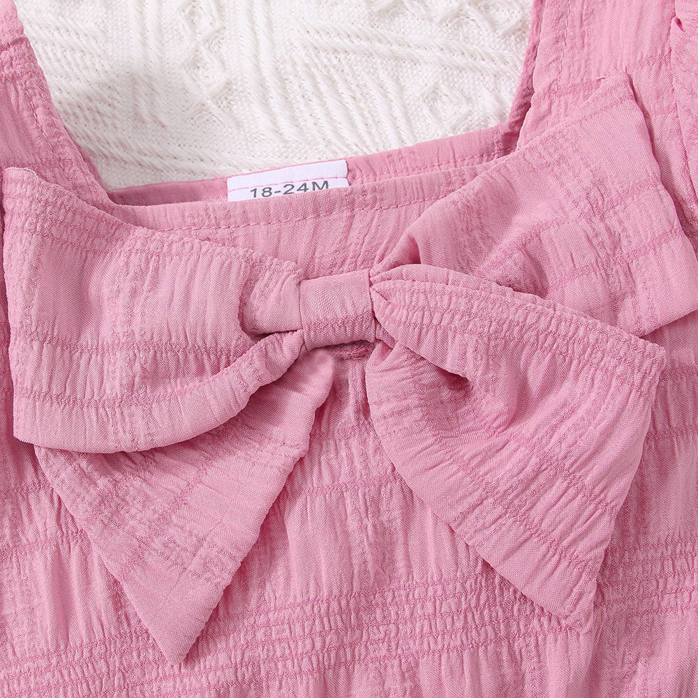 Kids Textured Bow Detail Top and Belted Shorts Set Trendsi