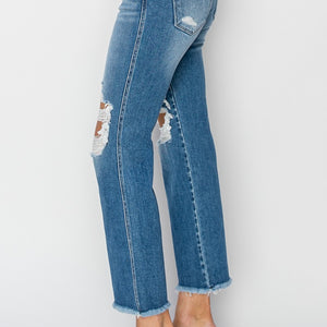 RISEN Mid Rise Distressed Cropped Flare Jeans Trendsi