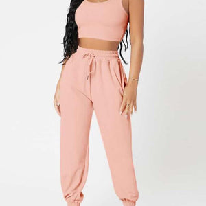 Wide Strap Top and Drawstring Joggers Set Trendsi