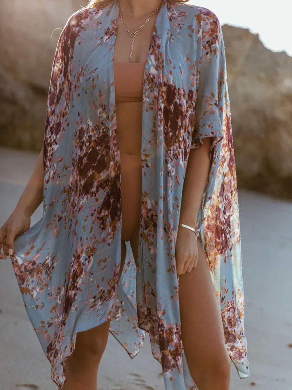 Printed Open Front Cover-Up Trendsi