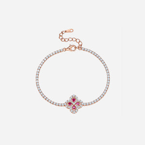 Lab-Grown Ruby 925 Sterling Silver Flower Shape Bracelet Trendsi