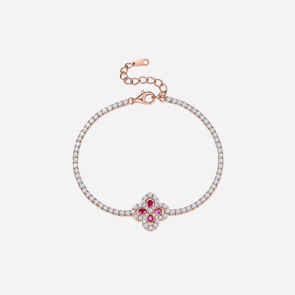 Lab-Grown Ruby 925 Sterling Silver Flower Shape Bracelet Trendsi