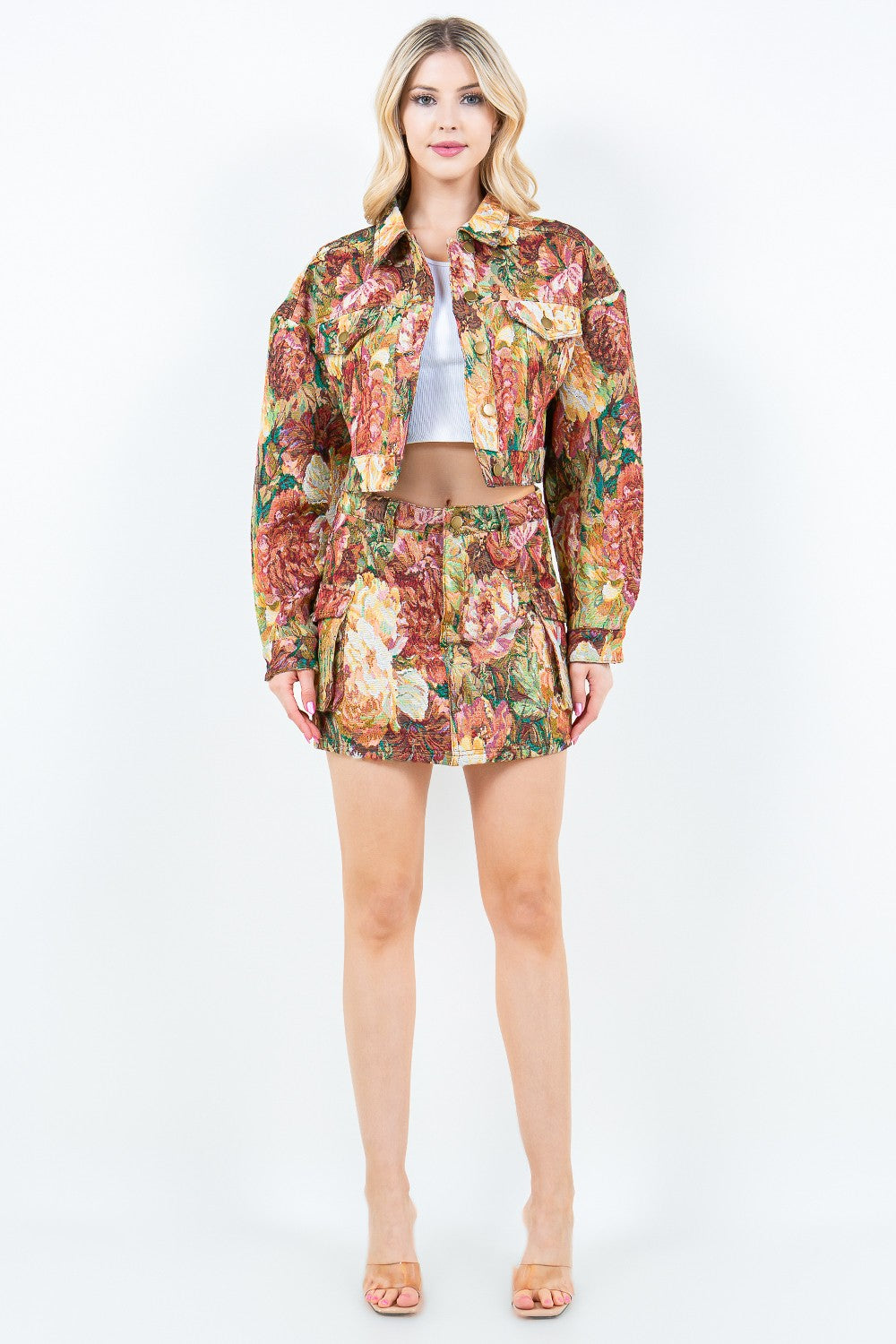 American Bazi Jacquard Cargo Cropped Jacket Trendsi