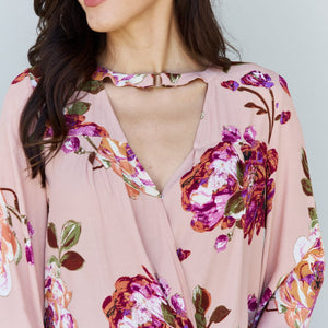 ODDI Full Size Floral Bell Sleeve Crepe Top Trendsi