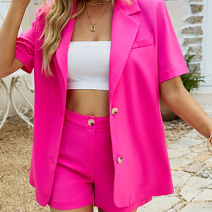 Short Sleeve Blazer and Shorts Set Trendsi