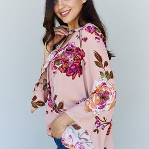 ODDI Full Size Floral Bell Sleeve Crepe Top Trendsi