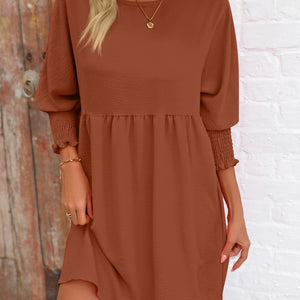 Round Neck Lantern Sleeve Mini Dress Trendsi