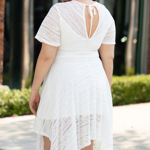 Plus Size Round Neck Short Sleeve Lace Trim Dress Trendsi