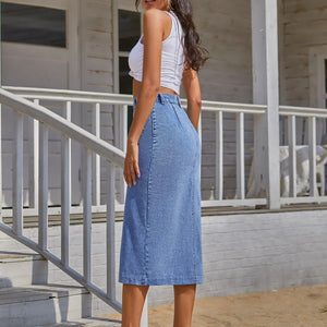 Button Down Denim Skirt Trendsi