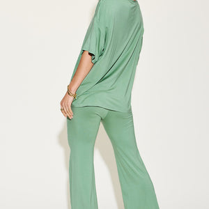 Basic Bae Full Size Bamboo Drop Shoulder T-Shirt and Flare Pants Set Trendsi