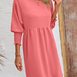 Round Neck Lantern Sleeve Mini Dress Trendsi