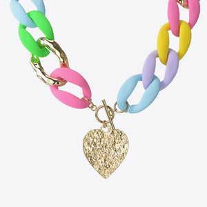 Multicolored Stainless Steel Heart Pendant Necklace Trendsi