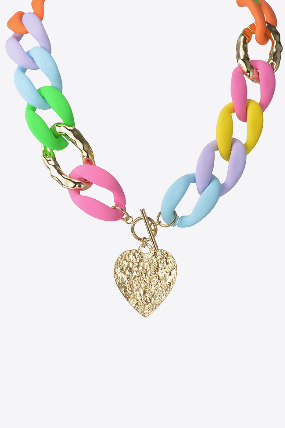 Multicolored Stainless Steel Heart Pendant Necklace Trendsi