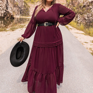 Plus Size Tie Neck Ballon Sleeve Tiered Dress Trendsi