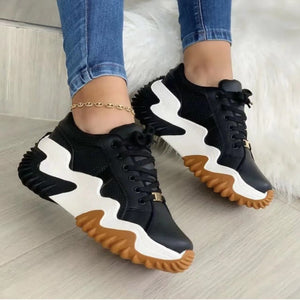 Lace-Up PU Leather Platform Sneakers Trendsi