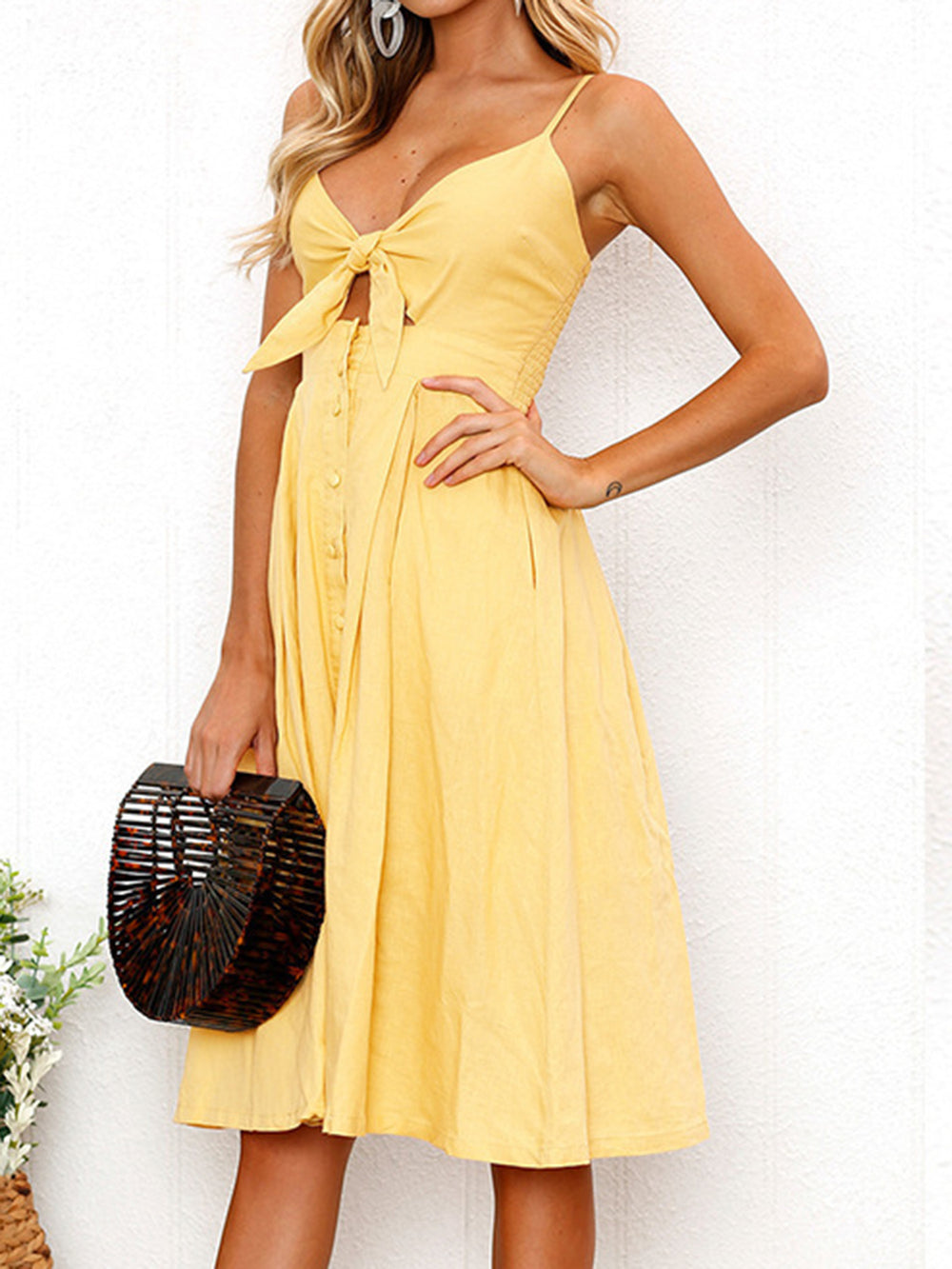 Cutout Smocked Sweetheart Neck Cami Dress Trendsi