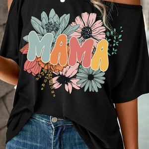 MAMA One Shoulder Half Sleeve T-Shirt Trendsi