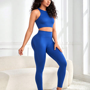 Round Neck Sport Tank and Leggings Set Trendsi