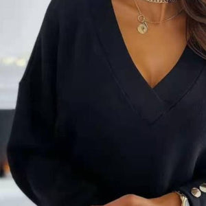 V-Neck Long Sleeve Sweatshirt Trendsi