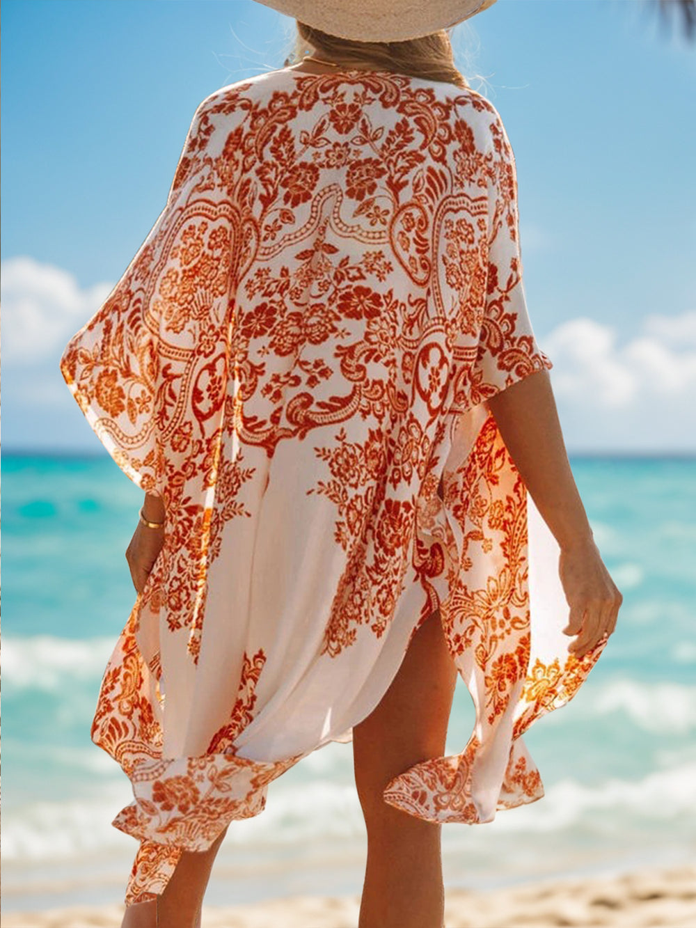 Printed Open Front Cover-Up Trendsi