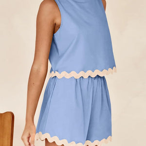 Contrast Trim Sleeveless Top and Shorts Set Trendsi