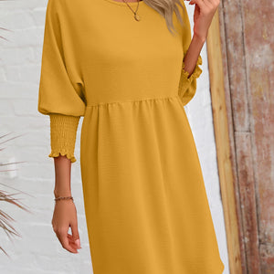 Round Neck Lantern Sleeve Mini Dress Trendsi