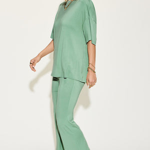 Basic Bae Full Size Bamboo Drop Shoulder T-Shirt and Flare Pants Set Trendsi