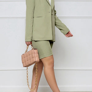 Long Sleeve Blazer and Shorts Set Trendsi