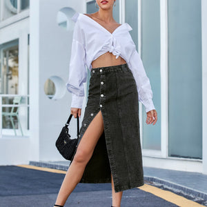 Button Down Denim Skirt Trendsi