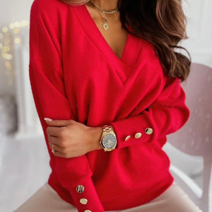 V-Neck Long Sleeve Sweatshirt Trendsi