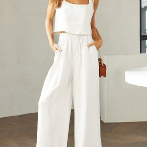 Square Neck Top and Wide Leg Pants Set Trendsi