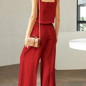 Square Neck Top and Wide Leg Pants Set Trendsi